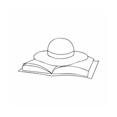 Minimalist illustration of a book and a hat representing education and learning symbols