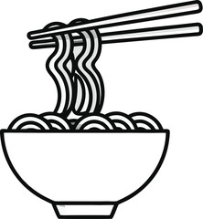 Noodles Icon vector line art of a bowl of noodles with chopsticks.


