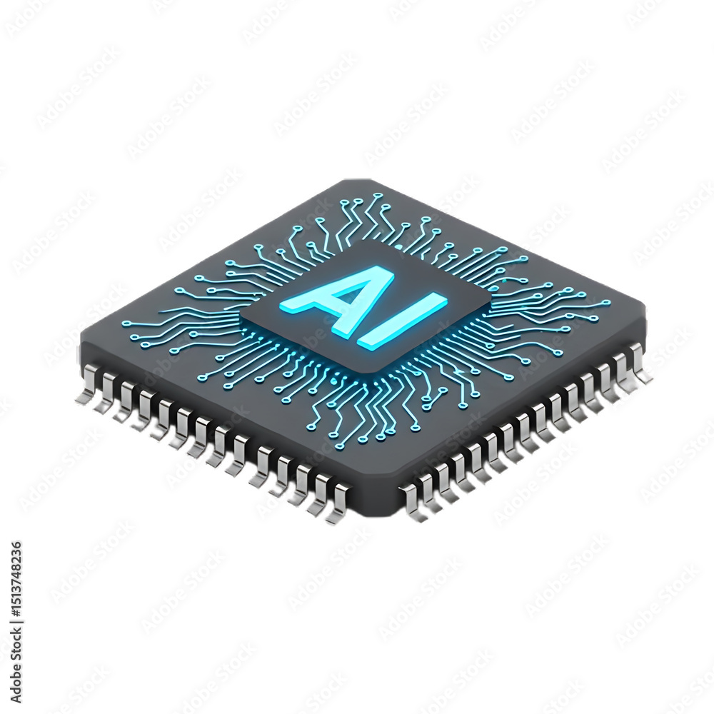 Poster ai microchip technology circuit board isolated on white background