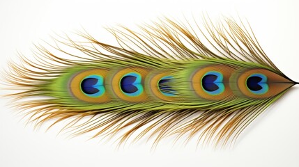 Obraz premium A close-up of a peacock feather, focusing on the vibrant, iridescent eye pattern in the center, displaying a stunning range of blues, greens, and golds