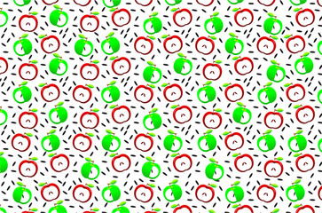 Seamless pattern of cute red apples and green apples. Seamless pattern of doodle fruit apple. Seamless pattern of sweet red and green apples.