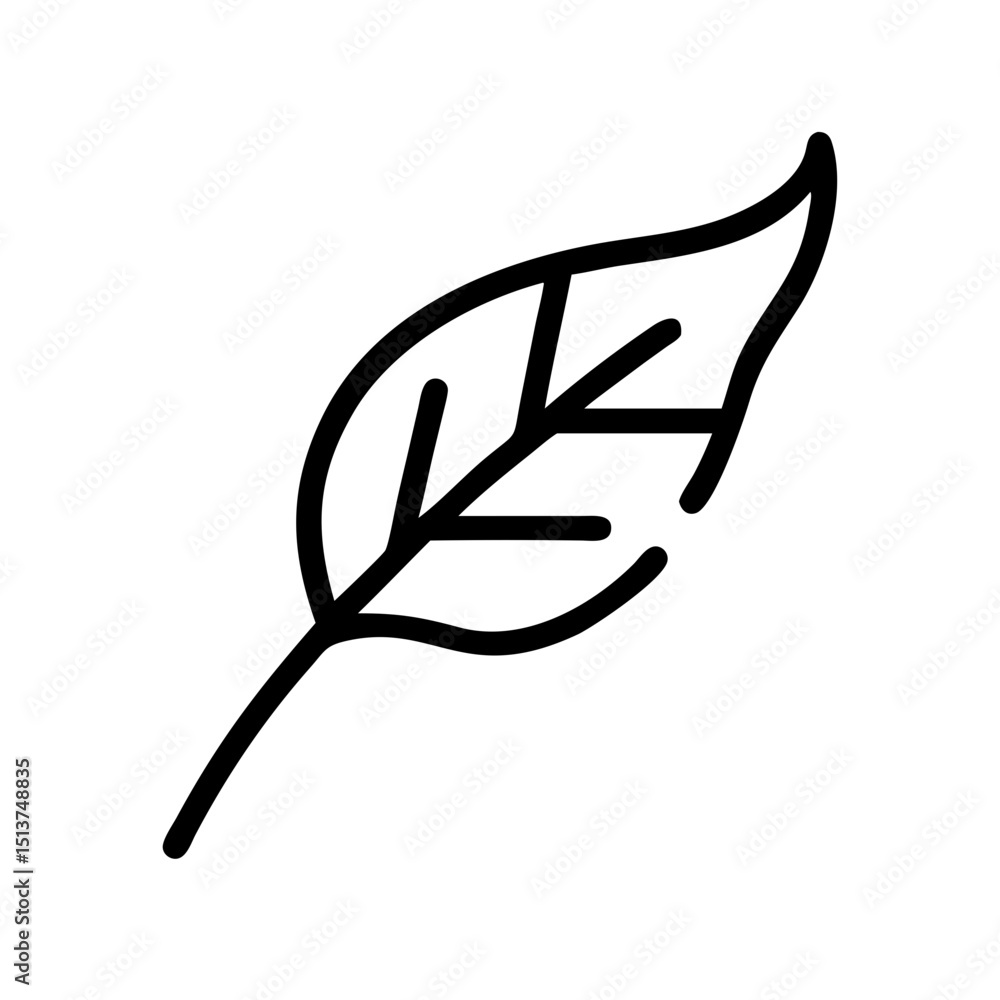 Aufkleber tilted narrow leaf with center line icon on transparent background for web and graphic design