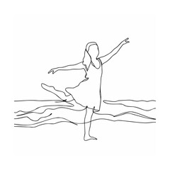Elegant line drawing depicting graceful ballet dancer in a beautiful artistic pose