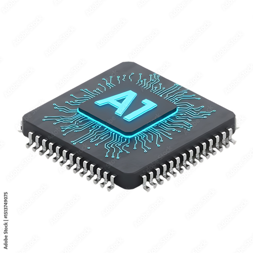 Poster ai microchip technology 3d render isolated on white background