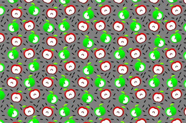 Seamless pattern of cute red apples and green apples. Seamless pattern of doodle fruit apple. Seamless pattern of sweet red and green apples.