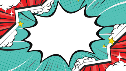 Pop Art Speech Bubble: Vibrant pop art style speech bubble with dynamic lines, stars, and a blank space perfect for adding text or images. This design evokes energy and excitement.