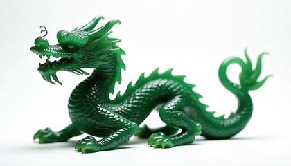 Obraz premium Jade dragon figurine symbol of power, prosperity, good fortune. Intricately carved, exquisite detail, craftsmanship. Protection, success. Ideal for home decor, collectors, gifts, luxury.