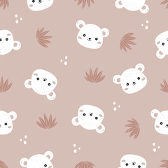 Cute cartoon seamless pattern with bear. cute cartoon animal vector illustration. For print, wallpaper, kids fashion, baby apparel, wrapping, fabric, textile etc