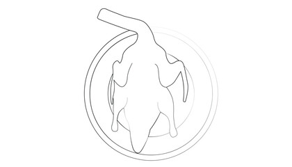 Top view line art illustration of a whole roasted Duck on a plate. Suitable for food illustrations.