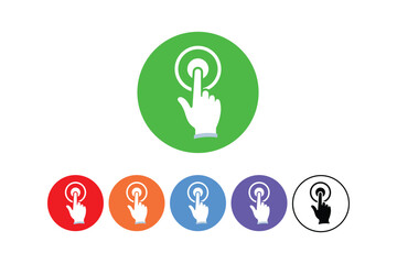 Set of colored circle icons showing a hand pressing a touchscreen symbol graphic