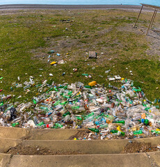A substantial amount of plastic waste is strewn across the shoreline in Batumi, Georgia. The litter...