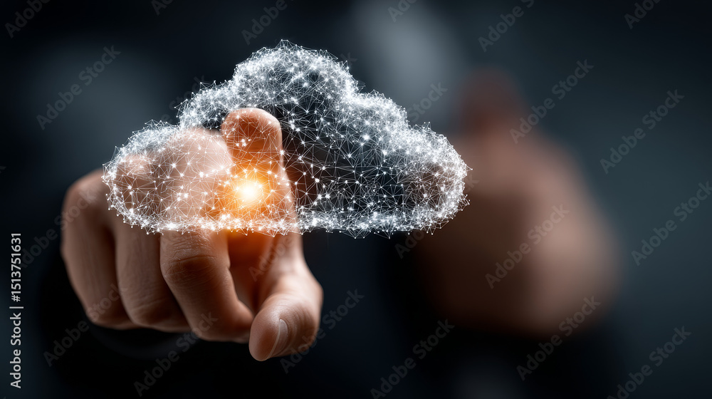 Poster iaas: businessman touching the iaas icon and global technological networking. infrastructure as a se