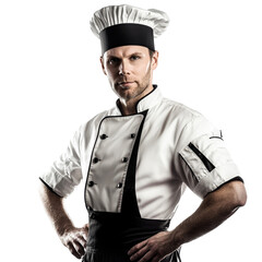 Chef with folded arms wearing uniform apparel, cut out transparent