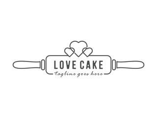 creative rolling pin design, love bakery logo, vector, isolated on transparent background