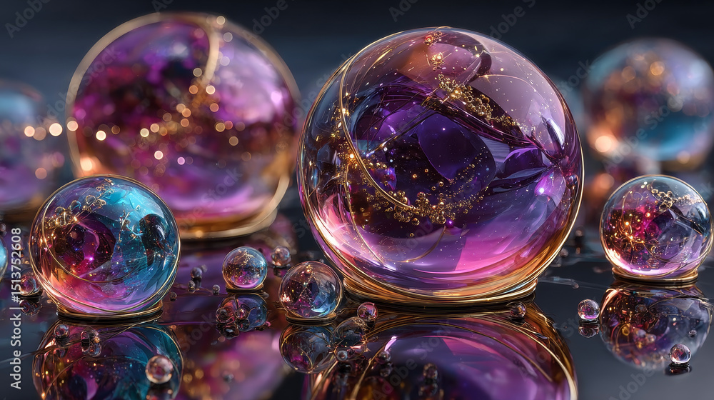 Poster realistic soap bubbles with rainbow reflection. colorful аalling soap bubbles. realistic soap bubble