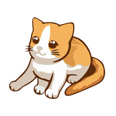 Cute Cartoon Orange and White Kitten Pet Sitting Down Illustration