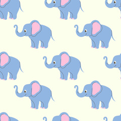 Seamless pattern with cute elephants on a light background