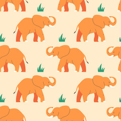 Seamless pattern with elephants in flat style