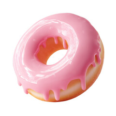 Pink glazed donut isolated on transparent background