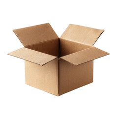 Open corrugated cardboard box, flaps up, ready for packing isolated on transparent background