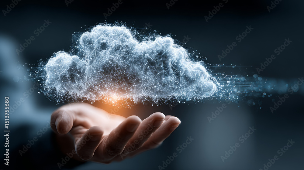 Poster saas: cloud computing, scalability, businessman touch and analysis data strategy with graph real-tim