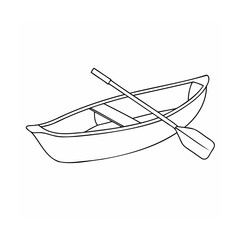 Simple line drawing of a canoe with paddle vector illustration isolated on white