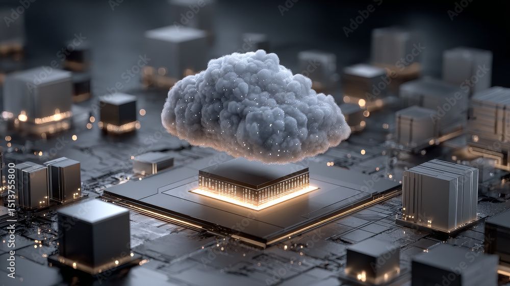 Poster saas concept: cloud computing, subscription model, software delivery, scalability, automation, data 