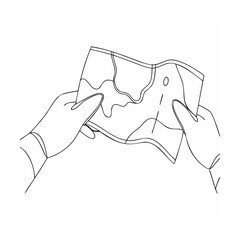 Person hands examining a detailed contour map illustrating exploration and planning