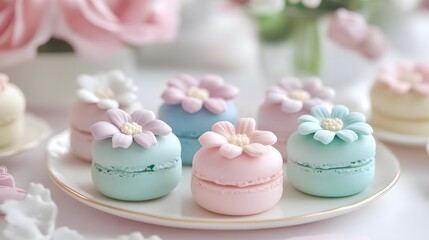 Colorful macarons cakes. Small French cakes. Sweet and colorful french macaroons, colorful almond cookies.