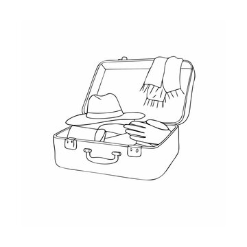 open suitcase with hat, scarf, gloves clip art preview