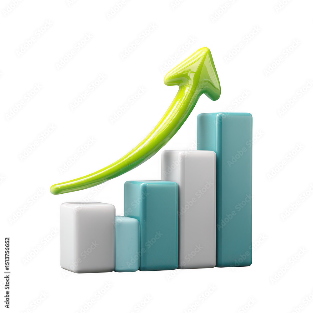 Poster 3d rendered growth chart with upward arrow isolated on transparent background