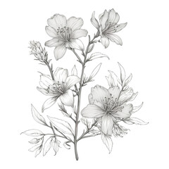 Elegant black and white floral pattern with isolated blossoms and leaves, perfect for vintage nature-inspired designs