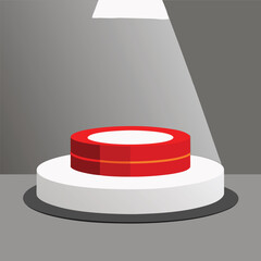 3d rendered red and white product presentation podium illuminated by stage lighting for display