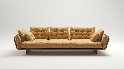 A tan couch with four pillows on it
