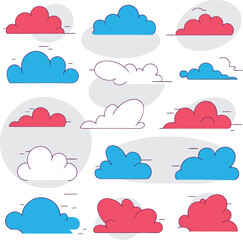 Cartoon clouds collection various shapes colors cute design elements