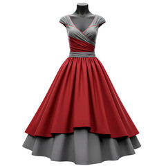 Crimson and Silver Ballgown A Digital Fashion Design isolated on transparent background