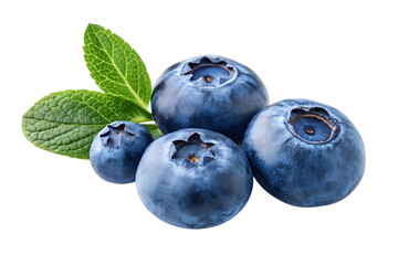 Fototapeta premium Fresh blueberries with green leaves on a black background close up view