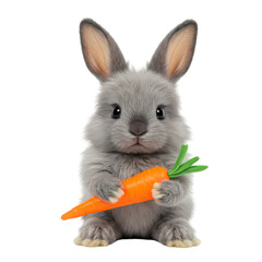 A Gray Bunny Holding a Carrot isolated on transparent background