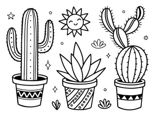 Hand-Drawn Cactus & Succulent Doodle Vector Set – Exotic Plants & Botanical Elements