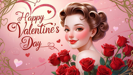 Whimsical Romantic Illustration of a Valentine Scene

