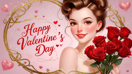 Whimsical Romantic Illustration of a Valentine Scene

