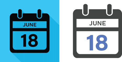 June 18th Calendar Icon. June 18 Calendar Date. Time Management or Appointment.