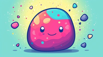 Naklejka premium Cute blob character, light burst, colorful
