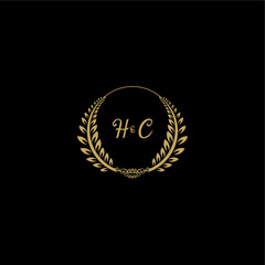 HC beautiful, feminine and elegant wedding monogram initial logo with circle floral gold