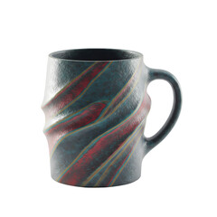 Handcrafted Ceramic Mug Swirling Hues of Teal Red and Gray isolated on transparent background