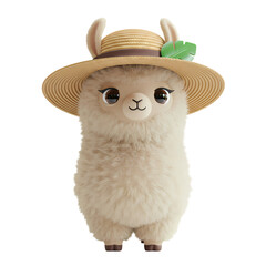 Alpaca in Straw Hat isolated on transparent background