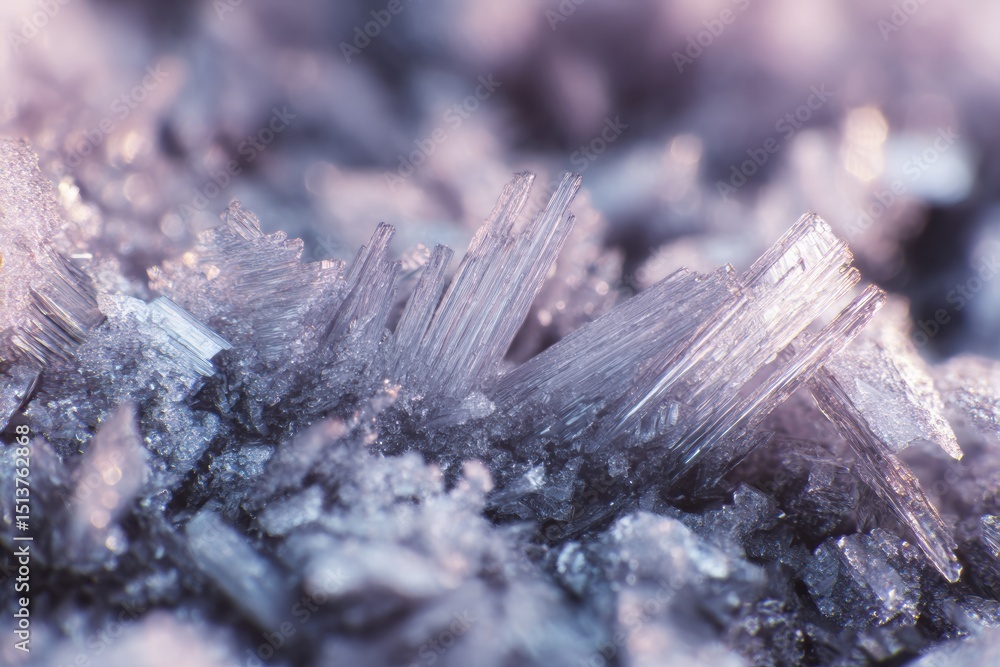 Poster macro view of frost crystals on frozen packaging with a clean center zone revealing intricate detail