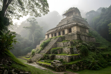Ancient Mayan Pyramid in Lush Jungle