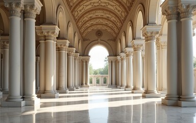 Grand Hall Interior with Marble Columns and Arches. High quality