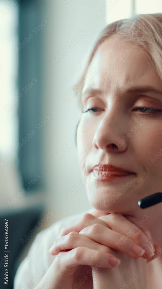 Poster woman, thinking and call center agent in office with online consultation for crm, helpdesk or advice